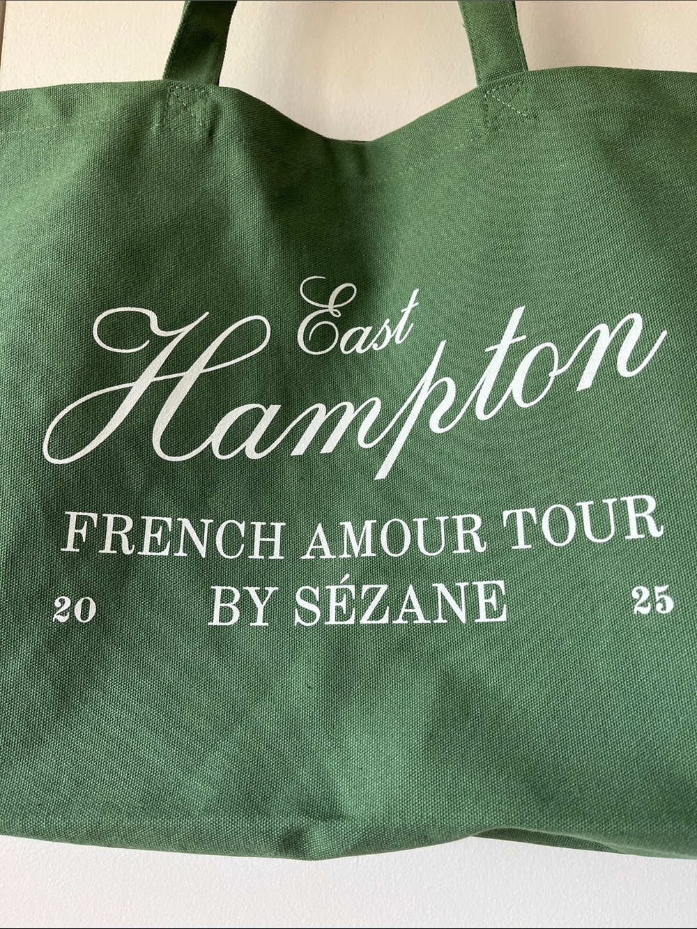 SEZANE Green East Hampton French Amour Tour Cotton Tote REUSABLE CATCHALL BAG - Picture 3 of 10
